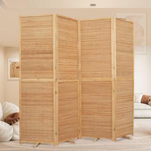 Room Divider Folding Privacy Screens, Hand-Made 67'' High Bamboo Room Dividers Freestanding 2-in-1 Multifunction 4 Panel Wall Divider for Room Separation, Portable Room Partitions and Dividers (Brown)