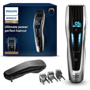 Philips Norelco Hair Clipper 9000 Series, Hair Trimmer, Auto Turbo, Dual Cut Technology, Motorized Combs, 400 Length Settings, 120 Min. Runtime, Zero Maintenance, HC9450/40 (Black & Silver)