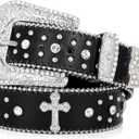 Rhinestone Belt for Men Women, Western Cowboy Cowgirl Belts Bling Leather Belt With Cross and Diamond for Jeans (S for Waist 26"-31", Black)