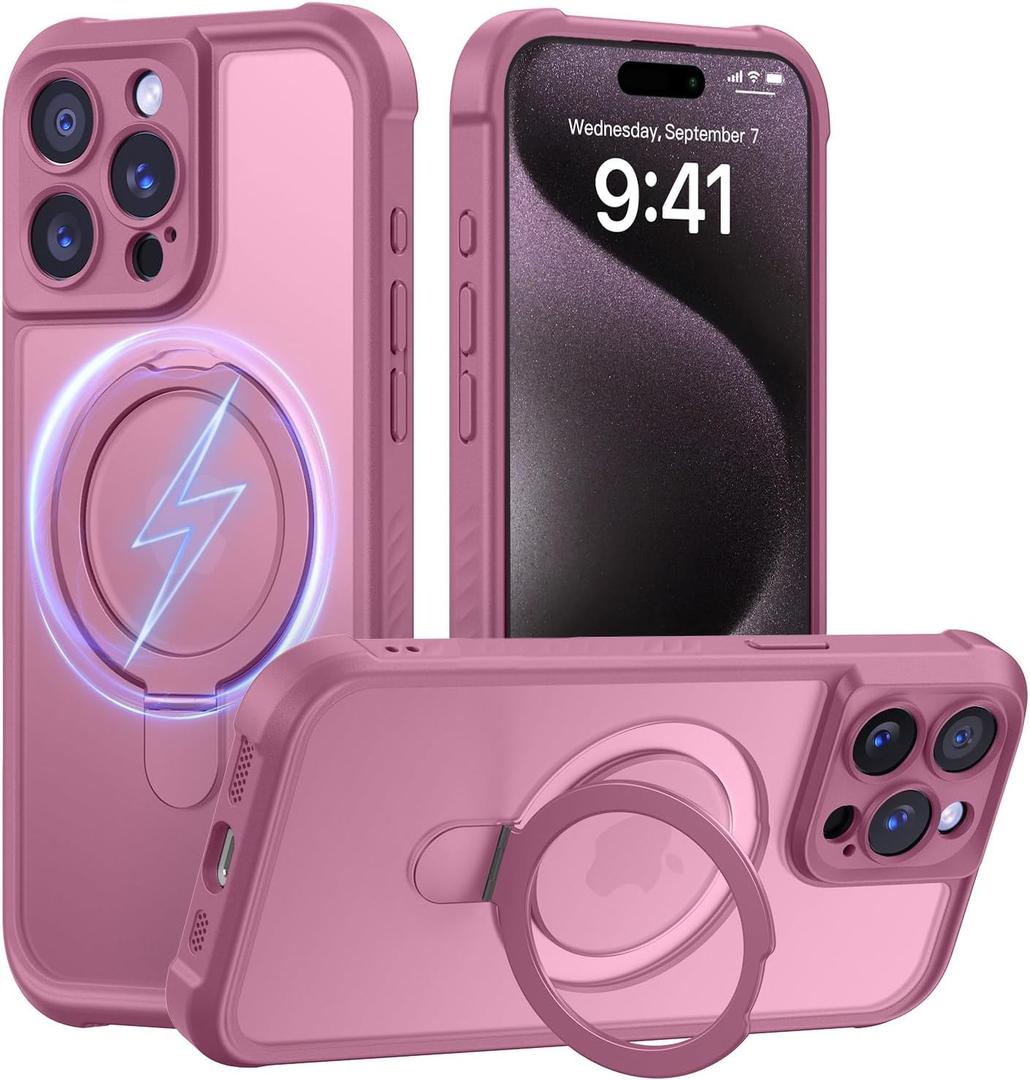 MOCCA Design for iPhone 15 Pro Case with Magnetic Invisible Stand [Full Camera Protection] [Compatible with Magsafe] Military Drop Shockproof Translucent Matte Phone Case Cover 6.1",Lavender Purple
