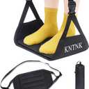 Airplane Foot Hammock, Wide Airplane Foot Rest with Bamboo Board Support, Portable Travel Footrest Essentials, Adjustable Foot Hammock for Long Flight, Foldable & Compact for Easy Storage