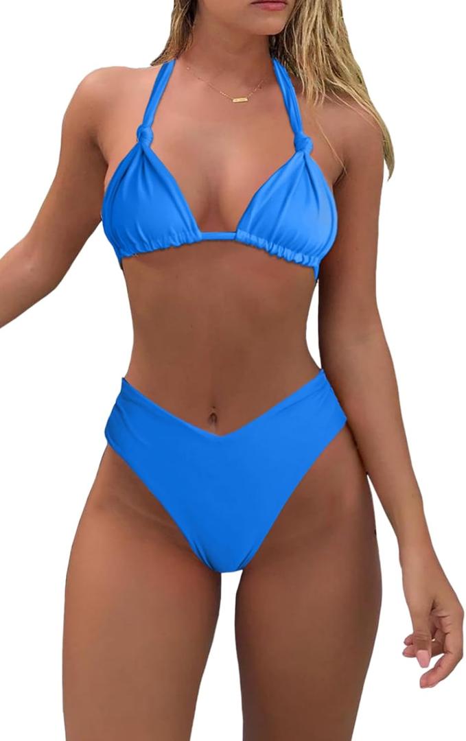 Bikini Sets for Women Sexy Halter Triangle String Bikini Cheeky V Cut High Waisted Thong Swimsuits 2 Piece (Large, Blue) Bikini Sets for Women Sexy Halter Triangle String Bikini Cheeky V Cut High Waisted Thong Swimsuits 2 Piece (Large, Blue)