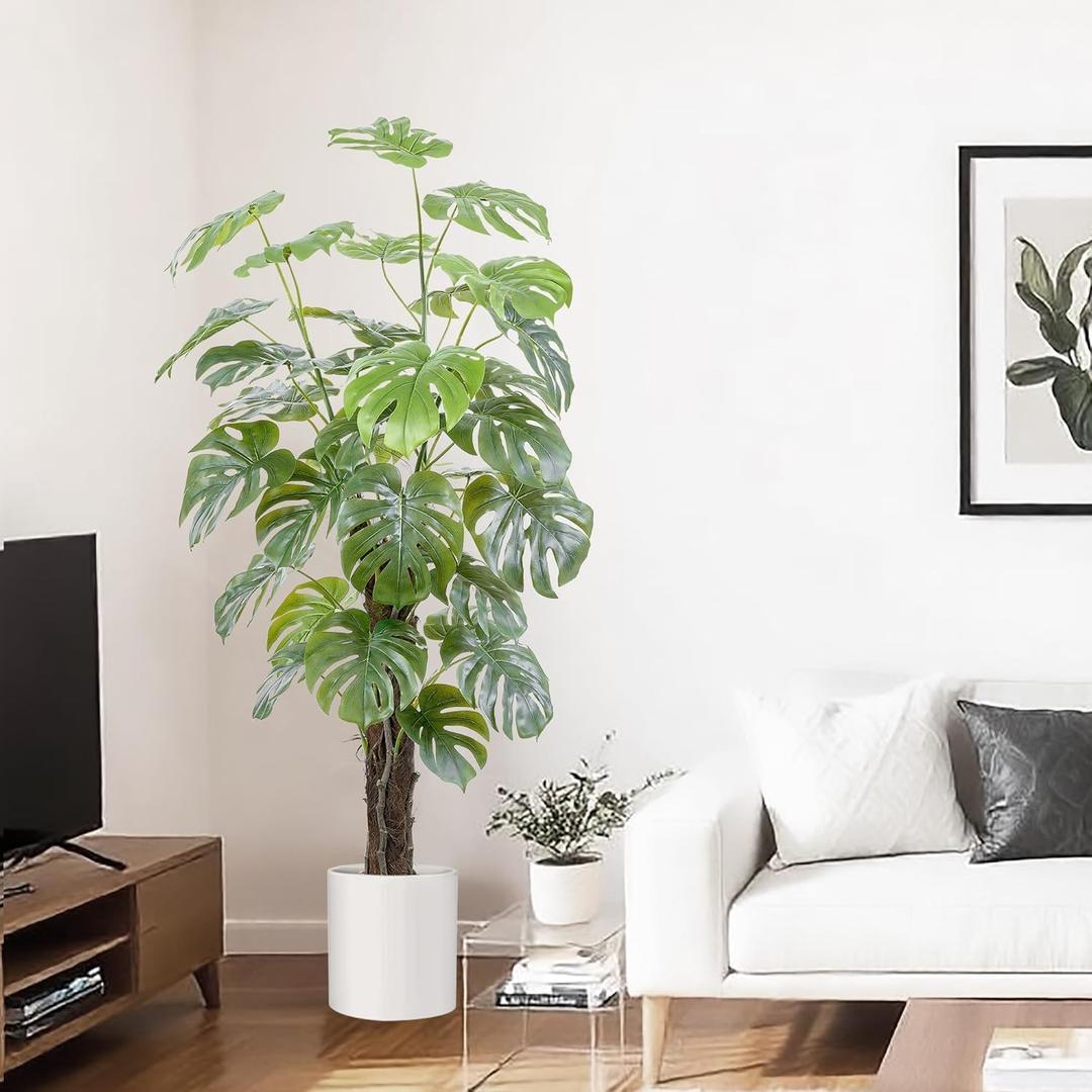 60 Inches Artificial Monstera Deliciosa Plant 5ft Fake Swiss Cheese Potted Faux Tropical Floor Plants, Potted Faux Tree for Home Office Living Room Decor