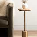 Kate and Laurel Xyler Modern Round Wood and Metal Drink Table, 10 x 10 x 24, Burlwood and Antique Brass, Transitional Pedestal Table for Use as Indoor Plant Stand or Living Room Decor Accent