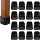 16pcs Square Chair Leg Floor Protectors, Felt Pads Chair Leg Protectors for Hardwood Floors, Silicone Furniture Feet Cups Covers Felt Pads, Prevents Scratches & Reduce Noise, Black, Small,Square S (0.90'' -1.22''), Black-16pcs