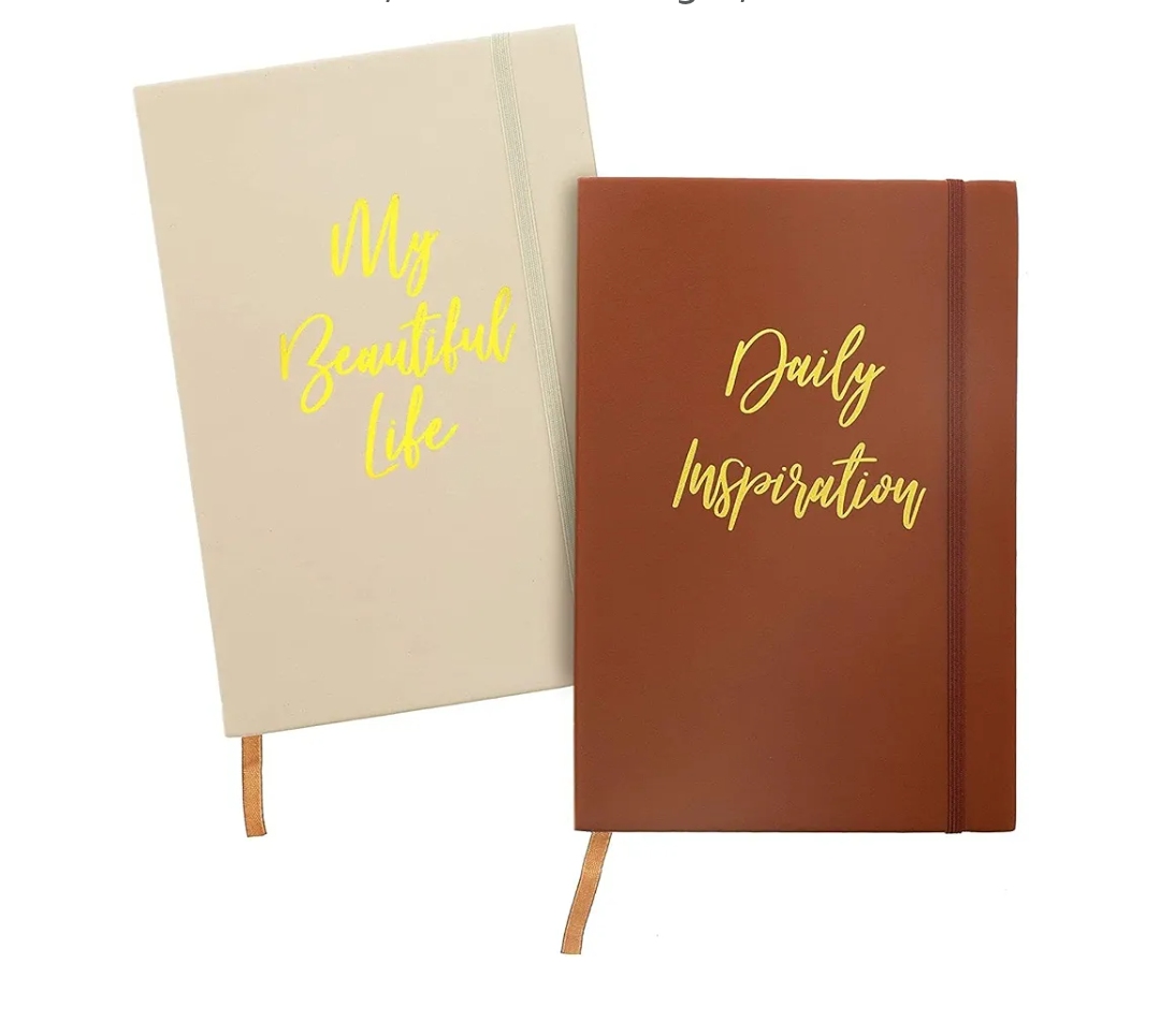 Paper Junkie 2 Pack Inspirational Faux Leather Notebook Journal, Kraft Lined Pages, 5.4x8.3