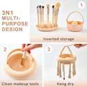 Makeup Brush Cleaner Mat with Handle, 3 in 1 Portable Silicone Makeup Brush Cleaner Bowl, Cosmetic Brushes Cleaning Tool Organizer for Storage and Air Drying, Beige