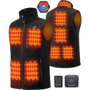 Fleece Heated Vest for Men with 16000mAh 7.4V Battery, Ergonomics Heating System, 9 Heating Zones Vest for Skiing (X-Large)