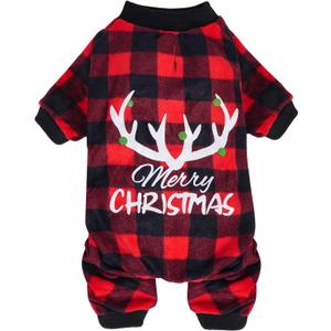 Dxhycc Pet Christmas Pajamas Red Black Plaid Dog Pajamas Pet Dog Fleece Jumpsuit Soft Warm Puppy Christmas Jammies Cat Doggie Sweater, S