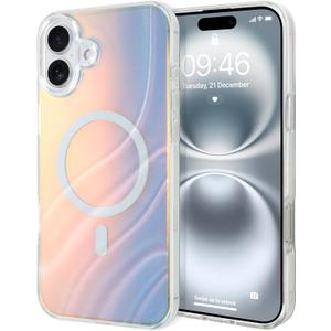 ZIYE Iridescent Case Designed for iPhone 16 Cute Fluorescent Laser Design Soft TPU Bumper Hard PC Scratch-Resistant Shockproof Protective Phone Cover for Women Girls Men Rainbow#1