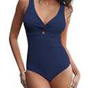 GRAPENT Womens Cutout Blue One Piece Swimsuit - Modest & Cute, Large