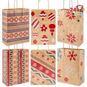 JOYIN 24 PCS Christmas Kraft Gift Bags Xmas Paper Goody Wrap Bags with Durable Handles and Non-Breaking Bottoms for Holidays, Birthdays, Classrooms and Party Favors (8.27 x 5.91 x 3.15)