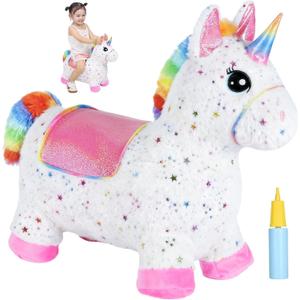 INPANY Unicorn Bouncy Horse Toys, Toddlers Girl Bouncing Animals, Inflatable Ultra Thick Plush Horse Hopper, Baby Ride-on Rubber Bouncer, Outdoor Indoor Cute Birthday Gift for 2 3 4 Year Old Girl Kid (Multi-colored)