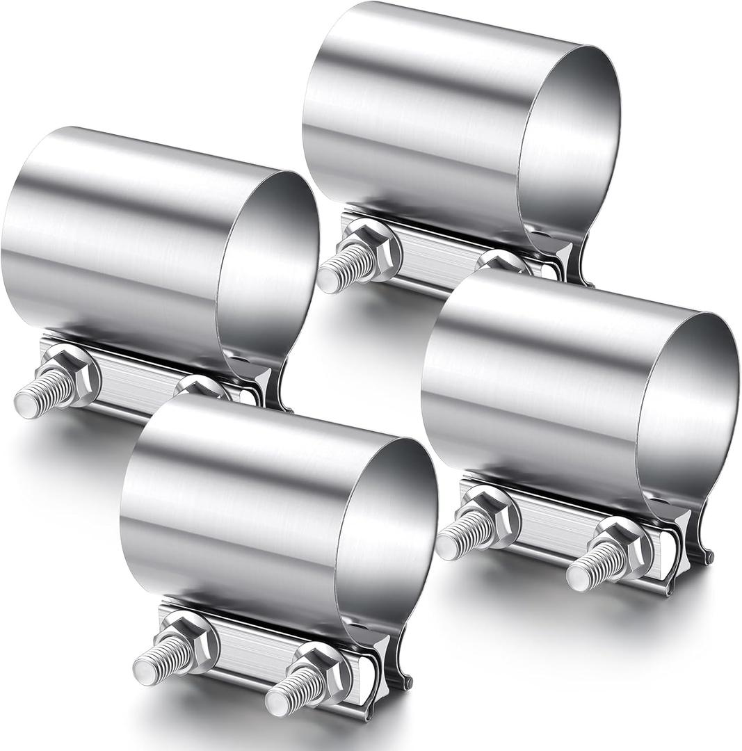 4 Pcs 3 Inch Exhaust Clamp Stainless Steel Exhaust Pipe Muffler Clamp Butt Joint Band Sleeve Coupler for Pipes Muffler Connections, Catalytic Converters
