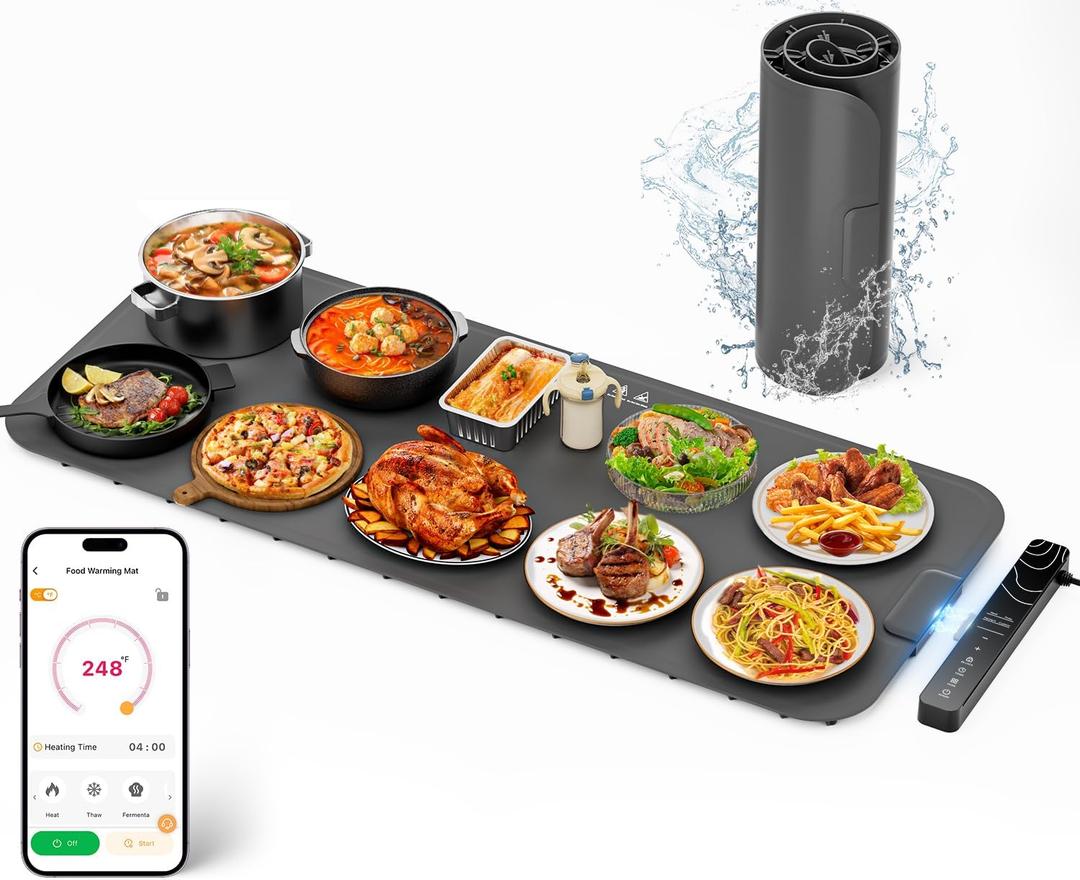 Warming Mat for Food XXL 37x15 Food Warming Mat 10s Fast Heating Pad APP Control Electric Warming Tray for Parties Buffet 99h Timer Portable Countertop Food Warmer