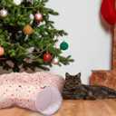 Leyndo 37 x 10 Inches Christmas Santa Cat Tunnel Bed Under Christmas Tree with Central Mat for Xmas Tree Skirt Warm Soft Cat Tube in Red Green Multifunctional Decorative Bed