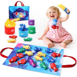 Toys for 1 Year Old Girl Boy, Montessori Baby Toys 12-18 Months, Cloth Fishing Game with Stacking Cups, 1 Year Old Girl Boy Gifts, Toddler Learning Toy 1 2 3 Year Old, 1st First Birthday Gifts