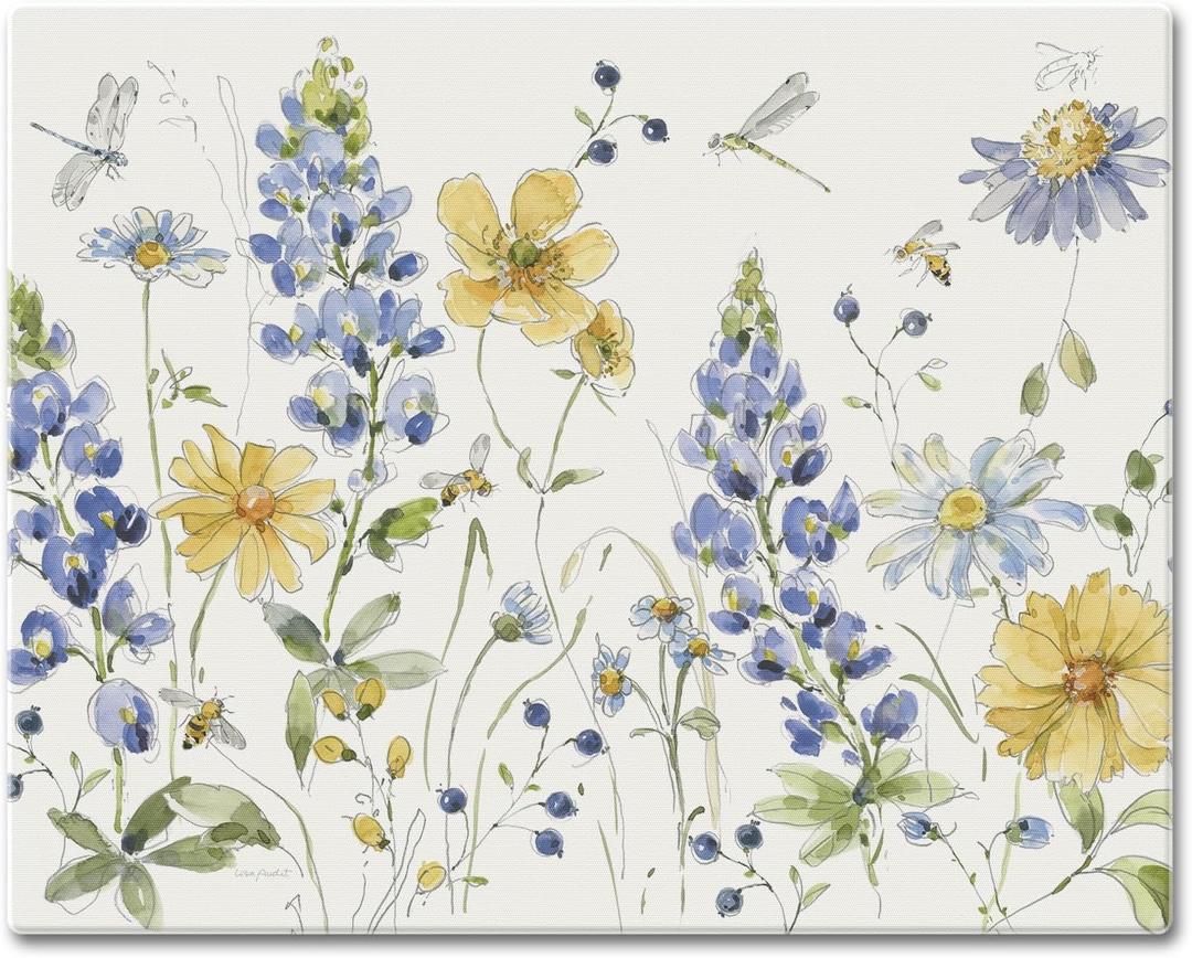 CounterArt Lovely Blue Florals 3mm Tempered Glass Cutting Board 15" x 12"