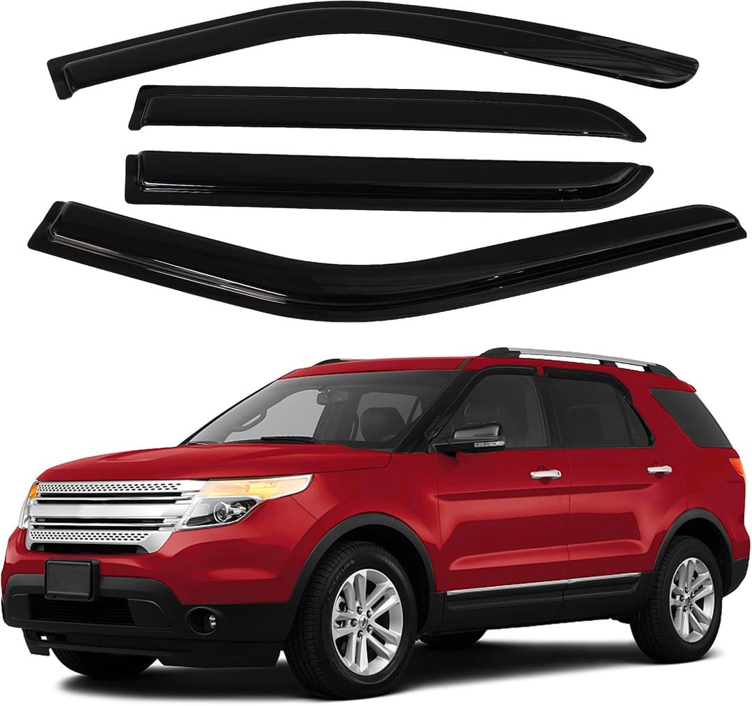 Canvcle Explorer Rain Guards - Window Visors for Ford Explorer 2011-2019, Outside-Mount Tape-On Side Window Wind Deflectors for Explorer Accessories, Vent Visors Shades Rainproof 4PCS