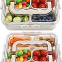 Divided Serving Tray with Lid and Handle, Portable Snack Box Container, 6 Compartments Veggie Fruit Snackle Tray, Charcuterie Platter Container for Party, Nuts, Snacks, Picnic, 2 Pack, SMALL SIZE (White)