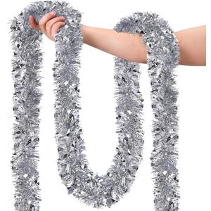 39.5 Ft Christmas Tinsel Garland, Reusable Holiday Metallic Christmas Tree Garland Decoration for Xmas, Wedding, Birthday, Home Party Decor (Silver)