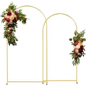 Gold Metal Wedding Arch Backdrop Stands Set of 2 (7.2FT & 6.6FT), Metal Square Balloon Arch Frame for Birthday Party, Ceremony, Baby Shower