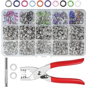 CHEPULA Craftsmanship DIY 200 Sets Metal Snaps Buttons with Fastener Pliers Press Tool Kit for Sewing and Crafting (10 Colors, 9.5mm) (Hollow)