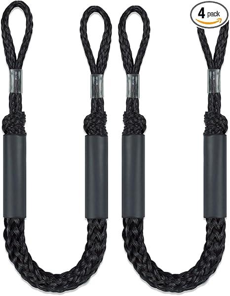 2PCS Dock Lines 3FT Premium Bungee Boat Lines Boat Accessories (Black, 3Feet)