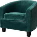 Only Covers, 2 Pieces Velvet Tub Chair Covers with Cushion Cover, Removable Stretch Club Chair Slipcover for IKEA Tullsta, Armchair Furniture Protector for Living Room (Dark Kelly Green)