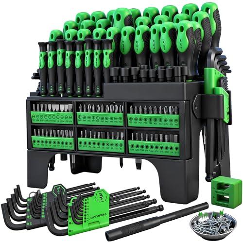 141-Piece Magnetic Screwdriver Set with Plastic Rack, Torx/Slotted/Phillips Precision Screwdrivers, SAE & Metric Hex Key Kit, Ratchet Handle & Screwdriver Bits, DIY Tools for Gift