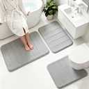 Memory Foam Bath Mat Set 3 PieceSuper Soft Absorbent Bathroom Rug Non Slip, Quick Dry,Machine Wash, Perfect Plush Bathroom Rugs,Home Decor Accessories,Grey