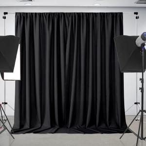 Joydeco Black Backdrop Curtains for Parties, 10x10 Wrinkle Free Black Backdrop Drapes for Birthday Party Home Party, Curtains Backdrop 5ft x 10ft 2 Panels with Rod Pockets