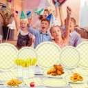 140Pcs Gingham Party Supplies for 20 Guests Thick Paper Plates and Napkins Knives Spoons Forks Cups Disposable Party Set Cutlery for Dinner Baby Shower Wedding Favor(Yellow)