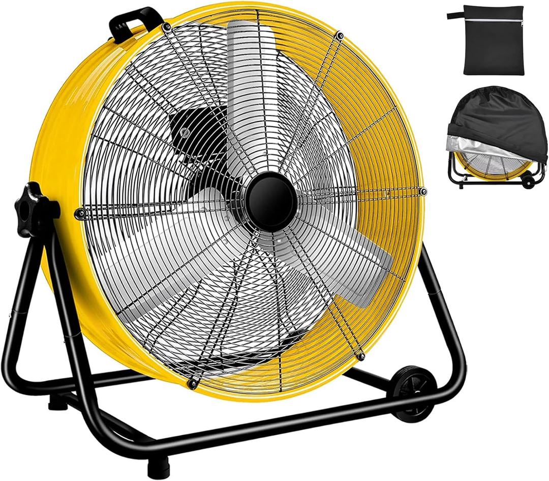 WARMLREC Industrial Fan 24 Inch Heavy Duty Drum 3 Speed 8800 CFM Air Circulation High Velocity Fan For Warehouse, Workshop, Factory, Commercial, Residential and Greenhouse Yellow