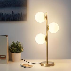Mid Century Modern 3-Light Table Lamp, Gold LED Nightstand Lamp with White Glass Shades, Bedside Decor Lamp for Bedroom Living Room Office