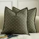 MANDIOO Pack of 2 Burlap Linen Throw Pillow Covers Woven Textured Modern Farmhouse Cushion Covers Pillowcase Decorative Couch Sofa Bed Living Room 22 x 22 Inch Olive Green 