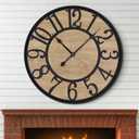 Maxstar Large Wall Clock for Living Room,Metal & Wood Silent Rustic Farmhouse with Arabic Numeral, Battery Operated Wall Clocks Decorative for Bedroom Office Home Decor 24inch Black