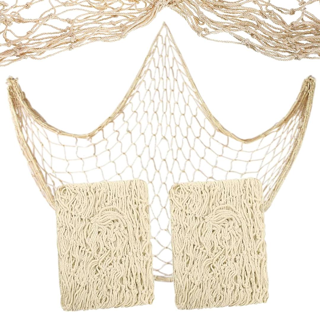 2 Pack Natural Fishing Net Dcor 79 Inch Beach Theme Decor for Party Home Bedroom Wall Hanging Fish Net Decorations (Beige-No Shells)