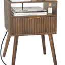 Mid Cetury Modern Nightstand with Charging Station, Fluted Bedside Table with Storage, Modern Side End Table with Solid Wood Legs for Bedroom, Dorm and Small Space (Rustic Brown)