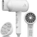 Ionic Hair Dryer with Diffuser, Powerful 1800W Blow Dryer for Women & Men, Fast-Drying Hair Dryer with Nozzle for Home, Salon, Travel (White)