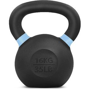 Yes4All Powder Coated Kettlebell, 35 lb Cast Iron Core Kettlebells with Non-Slip Handle & Flat Bottom for Conditioning, Heavy Duty for Strength Training - Single, Light Blue