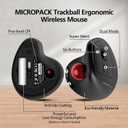 MicroPack Ergonomic Wireless Mouse with Trackball and 5 Adjustable DPI, Easy Thumb Control, Precise & Smooth Tracking. Update Bluetooth Medium-Sized Right Hand Mouse for Laptop, PC, Mac, Windows