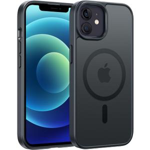 FNTCASE for iPhone 13 Mini Case: for iPhone 12 Mini Case [Compatible with Magsafe] Translucent Matte Magnetic Phone Cover - Military Grade Drop Protection Shockproof Protective Cases - Black