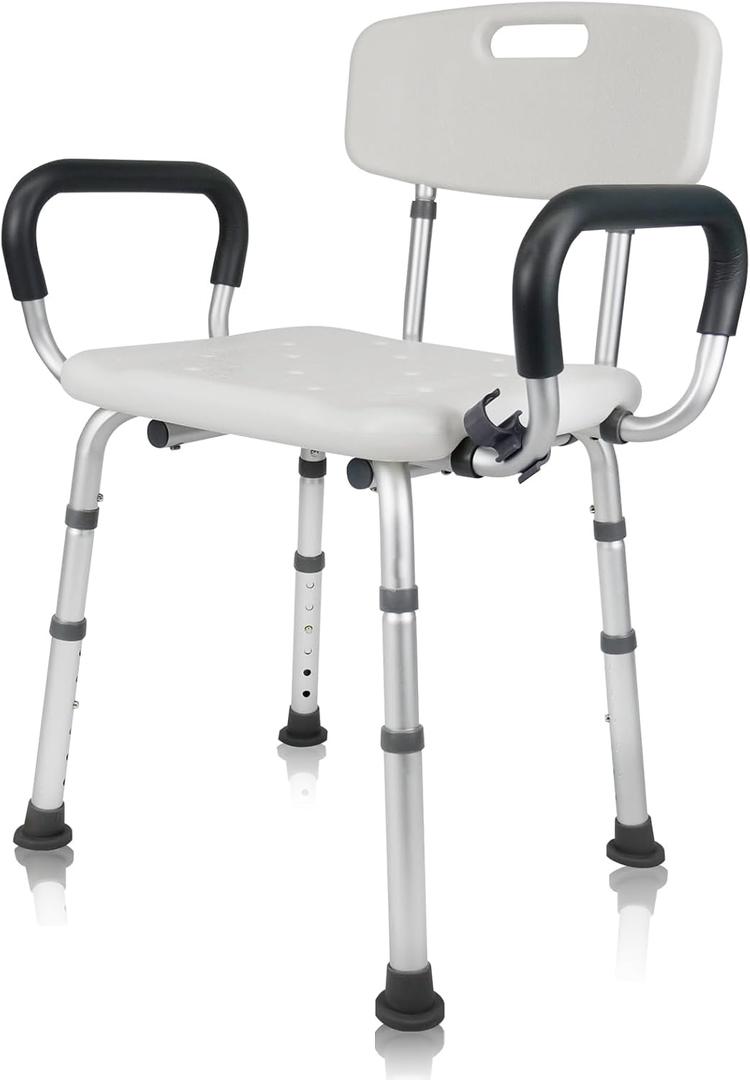 Shower Chair Seat with Arms and Back, Padded Handicap Shower Chair for Inside Shower, Adjustable Heavy Duty Shower Bench for Adults, Elderly and Disabled, Tool (Upgrade Shower Chair) (One Size)