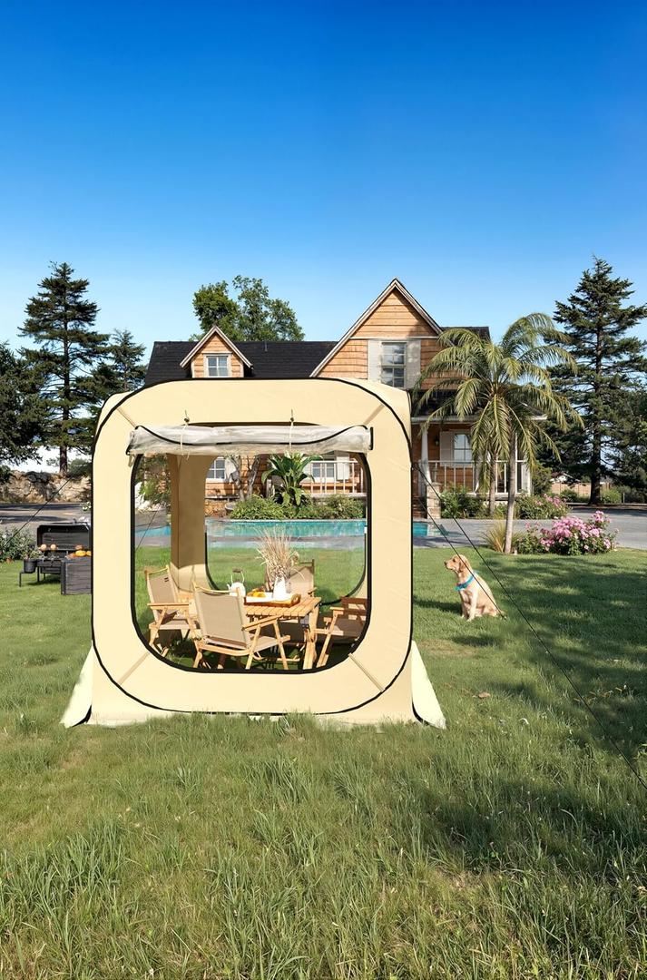 Pop Up Bubble Tent Tent, 3-4 Person Portable Screen House Room Instant Shelter, Clear Sport Rainproof Camping Sun Shelter Coldproof for Patio, Backyard, Deck, Sports Events, Beige, 70"x70"
