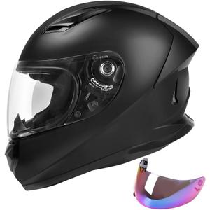DOT Lightweight Full Face Motorcycle Street Bike Helmets with Extra Tinted Visor for Adults Men and Women, DOT Approved(Matte Black,M)