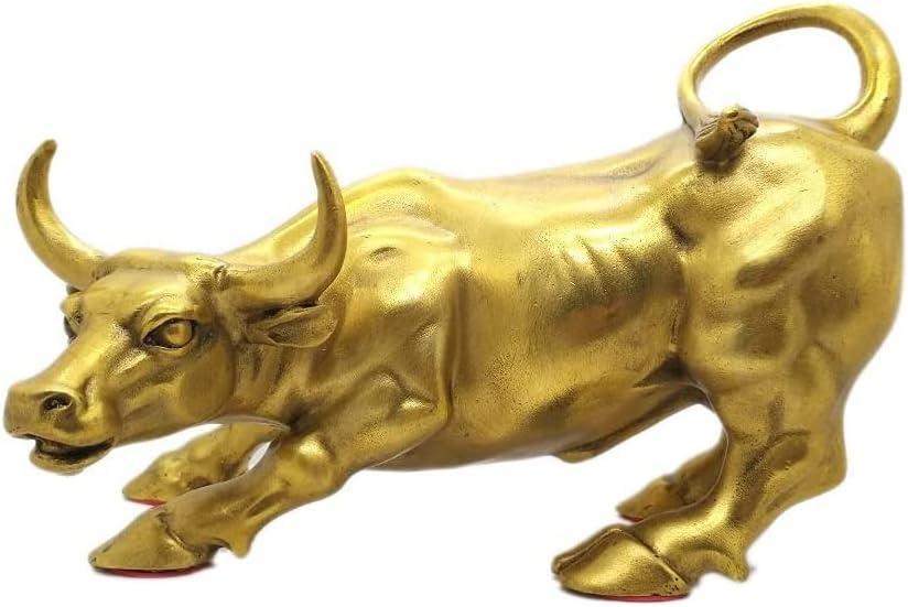 Brass Bull Figurine, Wall Street Bull Art Decor, Cow/Ox Figure Statues and Sculptures Home Decor (Medium-B)