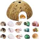 SINKOO Hermit Crab Shell Growth Seashells 15 PCS (7 Types) Natural Coconut Shells Hut for Fish Tank Decor Hide Reptile Hideouts