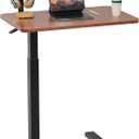 Simple Deluxe Adjustable Overbed Bedside Table with Wheels, Pneumatic Adjustable Hospital & Home Use Bed Table, Rolling Laptop Table, Mobile Standing Desk, Brown