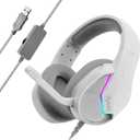 MARVO USB Gaming Headset with Mic, Wired Headphone with Surround Sound, Noise Canceling Gaming Headphones for PC, PS4/PS5, Laptop, Mac, Switch- H8618 (White)